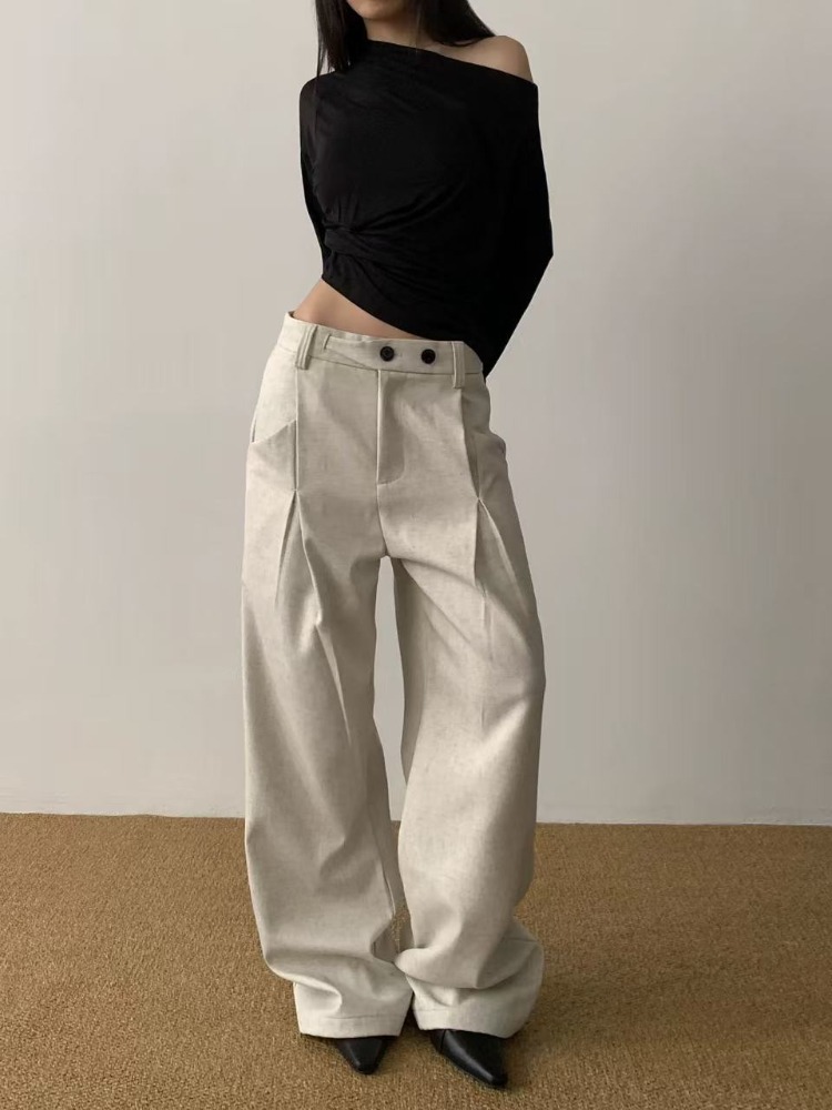 Pantalon droit froissé à jambes larges pour femmes, Style de transport, bas de printemps pour filles, Baggy, taille haute, ample