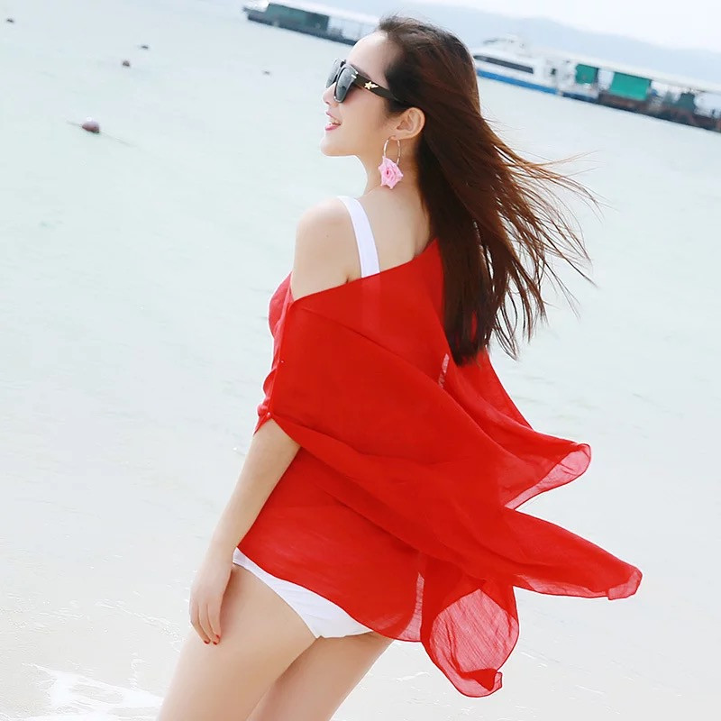 Paréo en mousseline de soie, mini-robe, écharpe de plage pour femme, mode vacances été, couvre-vêtement de plage