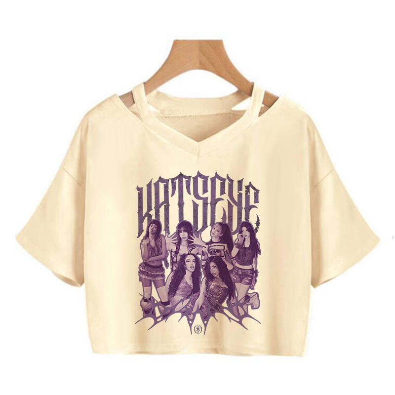 Femmes Style coréen culture hauts chaud gothique Y2k T-shirt graphique Vintage T-shirt femmes Katseye imprimer Sexy recadrée T-shirt vêtements