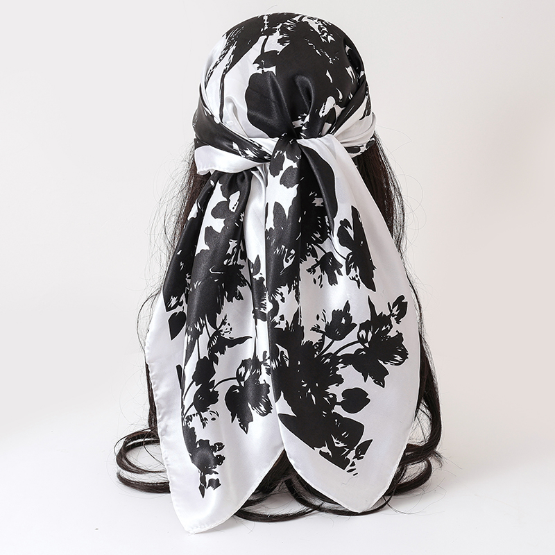 Nouveau Foulard Carré en Soie Synthétique pour Femme, Imprimé Floral, en Satin, Bandana, Écharpe, Cache-col, Hijab 90cm