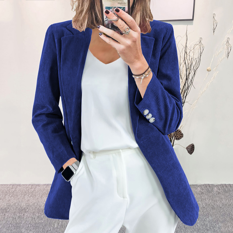 Cardigan en velours côtelé pour femme, vêtement Slim, solide, décontracté, blazer européen et américain, petite veste de costume, nouvelle collection automne hiver