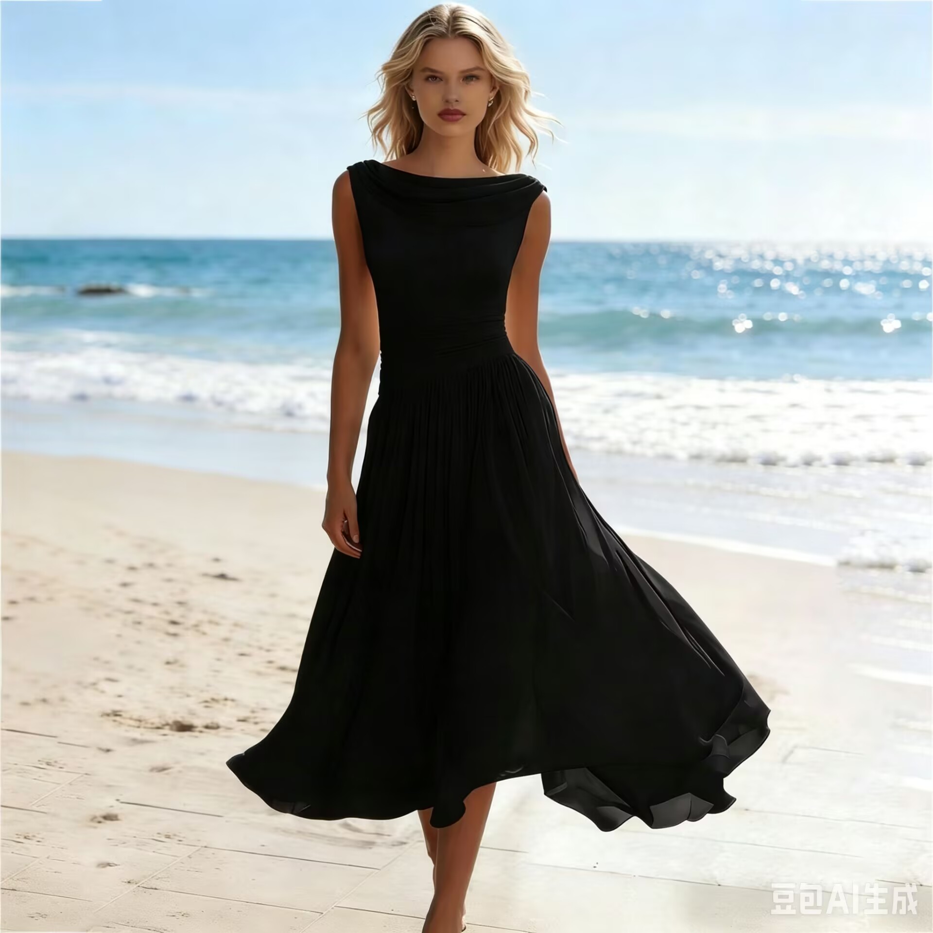 Robe longue d'été fluide en mousseline de soie pour femme, style bohème, sans manches, élégante, cintrée à la taille, pour cocktail et soirée, chic et stylée