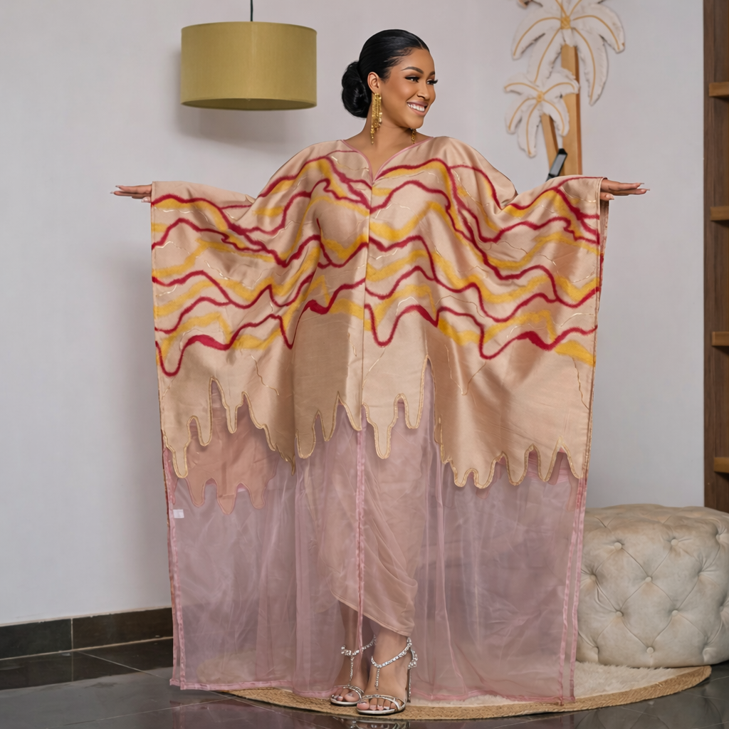 Robe longue de mariée africaine Dashiki Nigéria rouge en brocart du Moyen-Orient, design unique, 2 pièces, avec doublure à bretelles et détails en maille