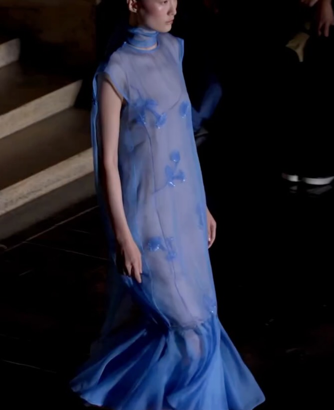 Nouvelle Robe Longue Élégante pour Femme en Maille Bleue, Col Montant, Broderie Florale, en Chiffon et Tulle, Robe de Soirée Formelle