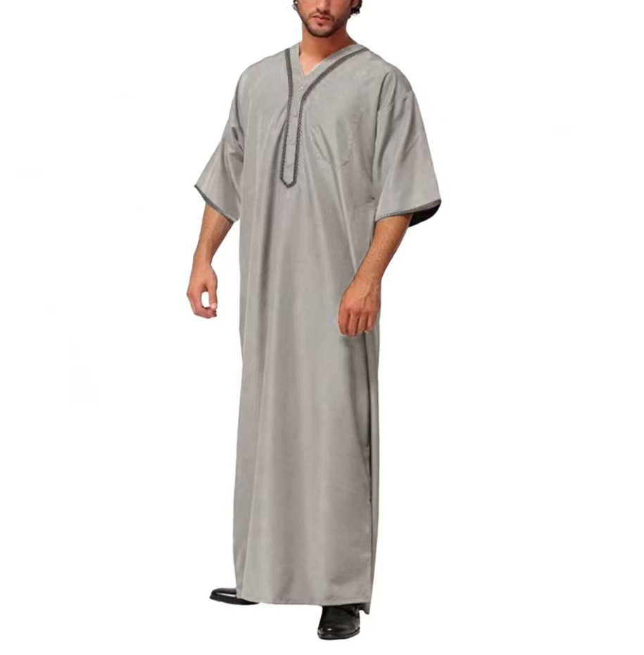 Robes musulmanes pour hommes moyen-orient arabe Ramadan bouton islamique col en v vêtements solide décontracté à manches longues T-shirt robe tunique hauts ﻿