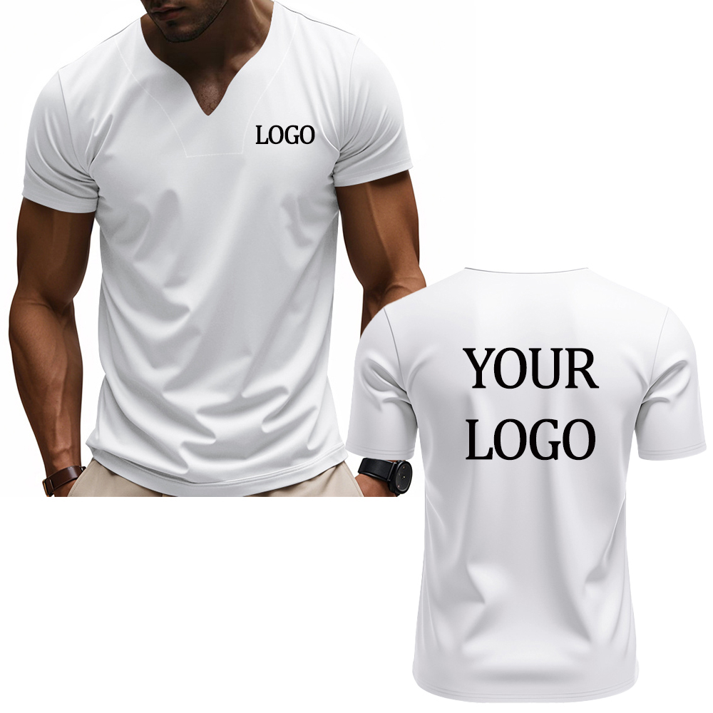 T-shirt à col en V imprimé personnalisé DIY, T-shirt à manches courtes pour hommes à la mode, haut streetwear élégant et décontracté, vêtements quotidiens.