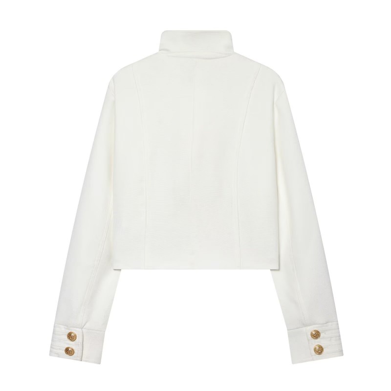 Veste Courte Femme - Manteau Court à Col Montant et Boutons Dorés Croisés, Nouvelle Collection 2026 Coupe Slim Chic