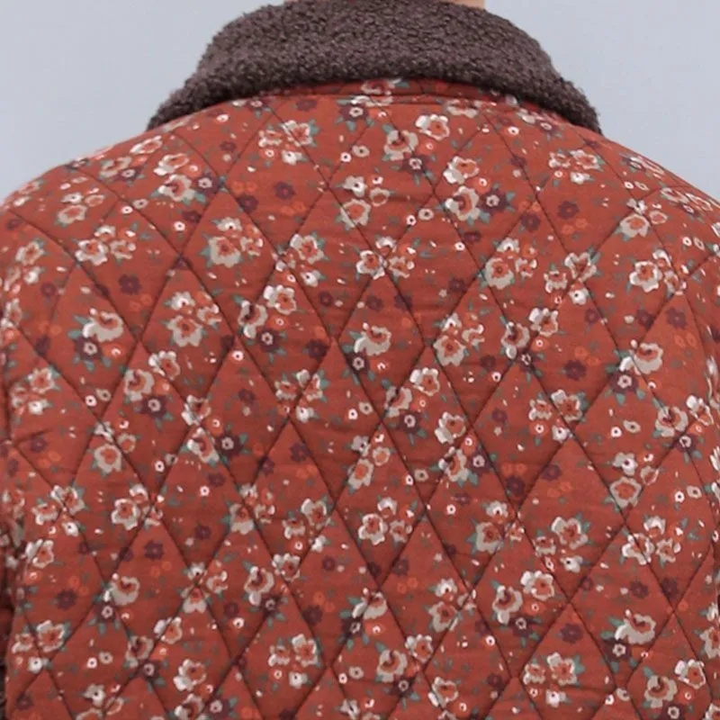 Manteau rembourré en coton pour femme, pardessus en laine, veste florale, boucle à une rangée, rétro, court, loisirs, femme, automne, hiver, nouveau
