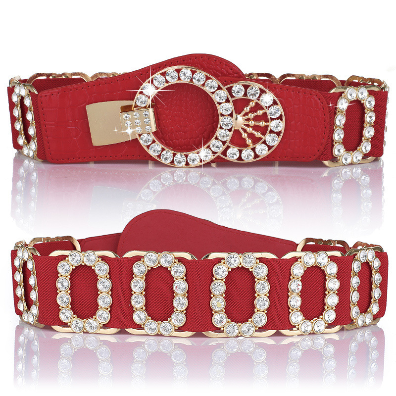 Ceinture pour femme, ceinture décorative pour femme, ceinture élastique à la mode avec incrustation de diamants, ceinture élastique, ceinture élargie