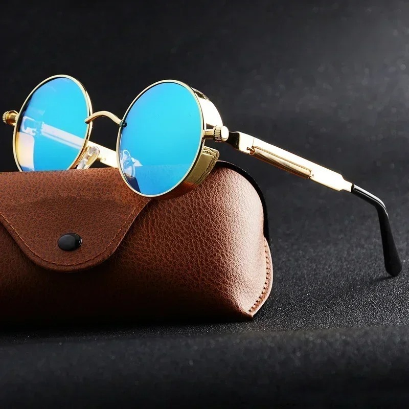 Lunettes de soleil gothiques steampunk unisexes, de luxe, de haute qualité, pour hommes et femmes, monture ronde en métal rétro, lunettes de soleil UV400