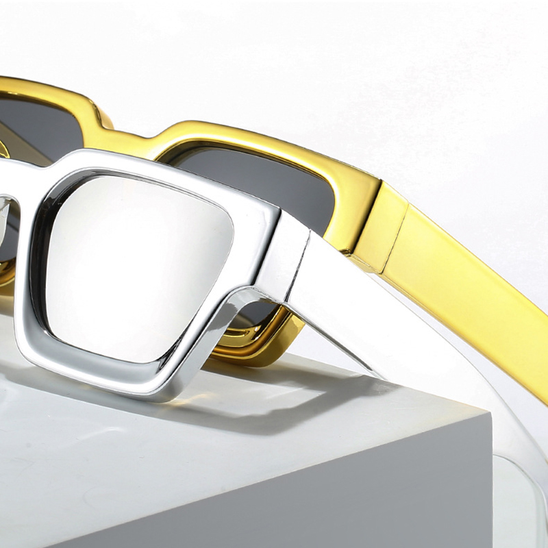 Lunettes de soleil carrées pour hommes et femmes, Design de marque de luxe, Vintage, grande monture, Punk Hip Hop, brillant, or, argent, miroir, UV400