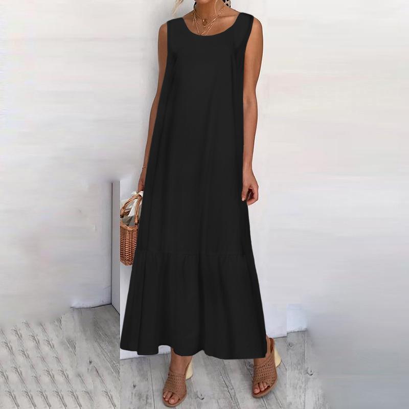 Nouvelles robes 2025 femme mode été couleur unie coton-lin sans manches grande taille femmes ample robe longue jupe