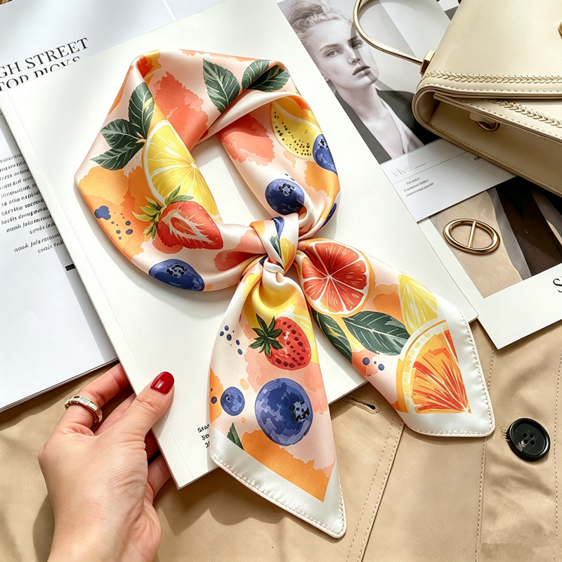 Écharpe carrée de luxe pour femmes, foulard en soie satinée douce à imprimé floral, bandanas, hijab, foulard élégant, châle