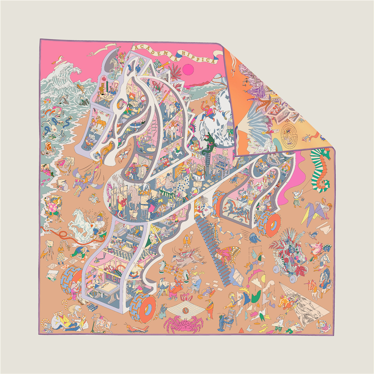Écharpe carrée tendance double face à blocs de couleur 90 cm pour femme, décorative, à revers, polyvalente, pour l'équitation et les activités de plein air