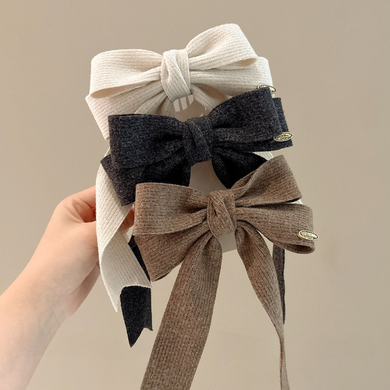 Pince à cheveux tricotée de style coréen avec nœud en satin – Pince à griffes minimaliste pour cheveux fins, accessoire de coiffure à moitié pour femme