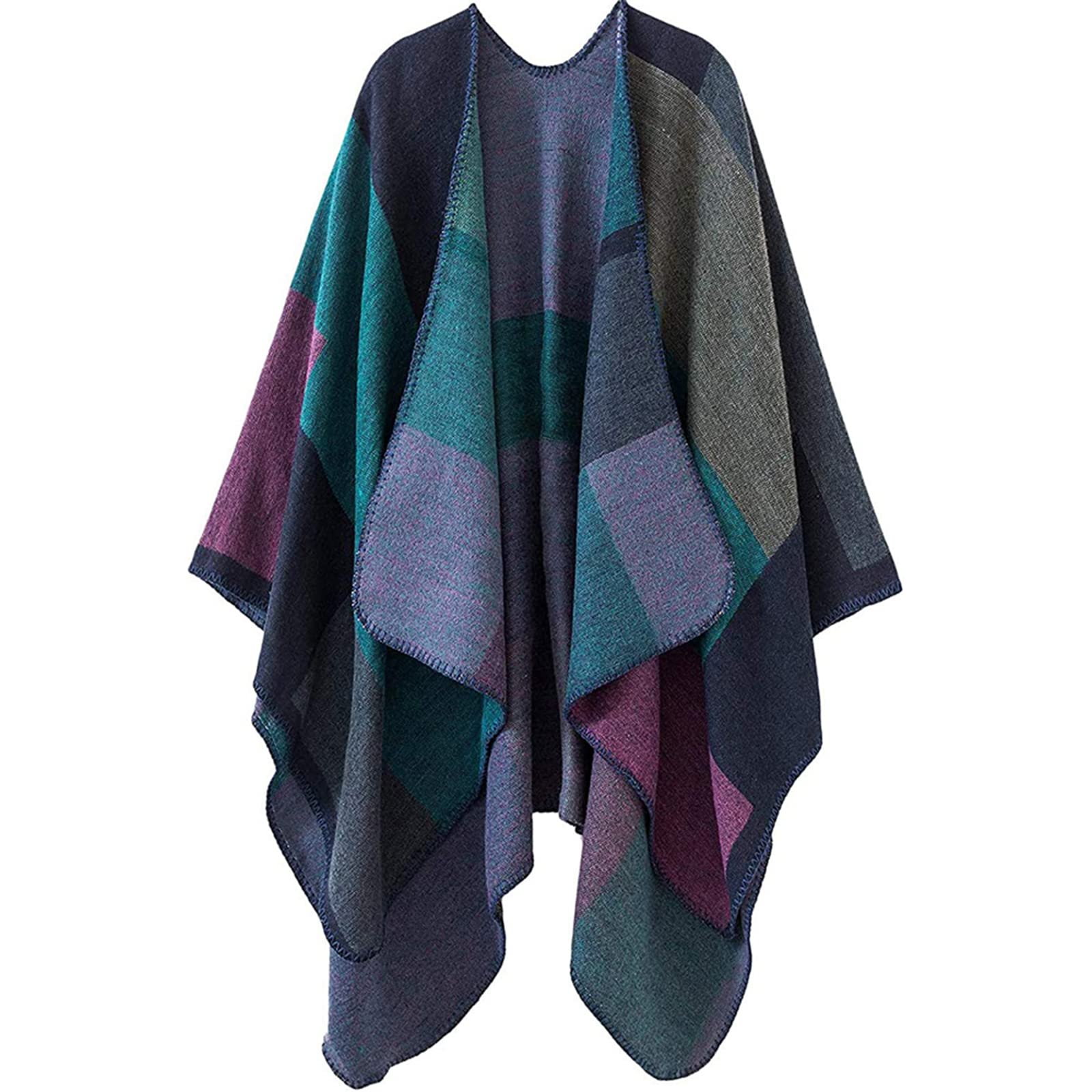 Épaissir hiver châle enveloppes Cape femmes automne Ponchos grande taille bloc Plaid ouvert devant pull polaire écharpe manteau tenues de vacances