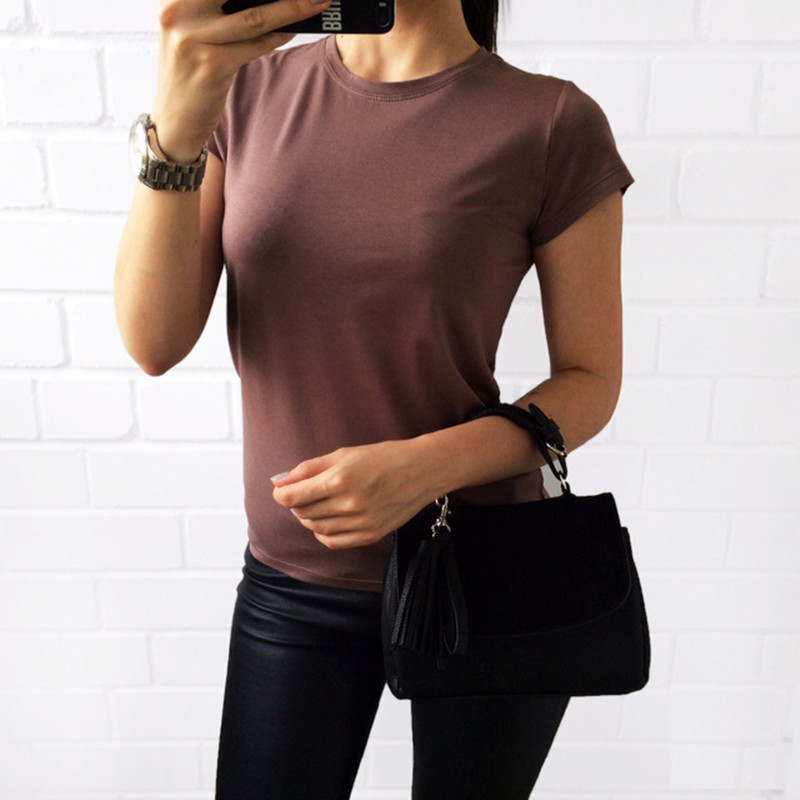 Femmes manches courtes T-shirt chemise à bascule col rond chemise noir blanc dessus de couleur unie Homewear T-shirt