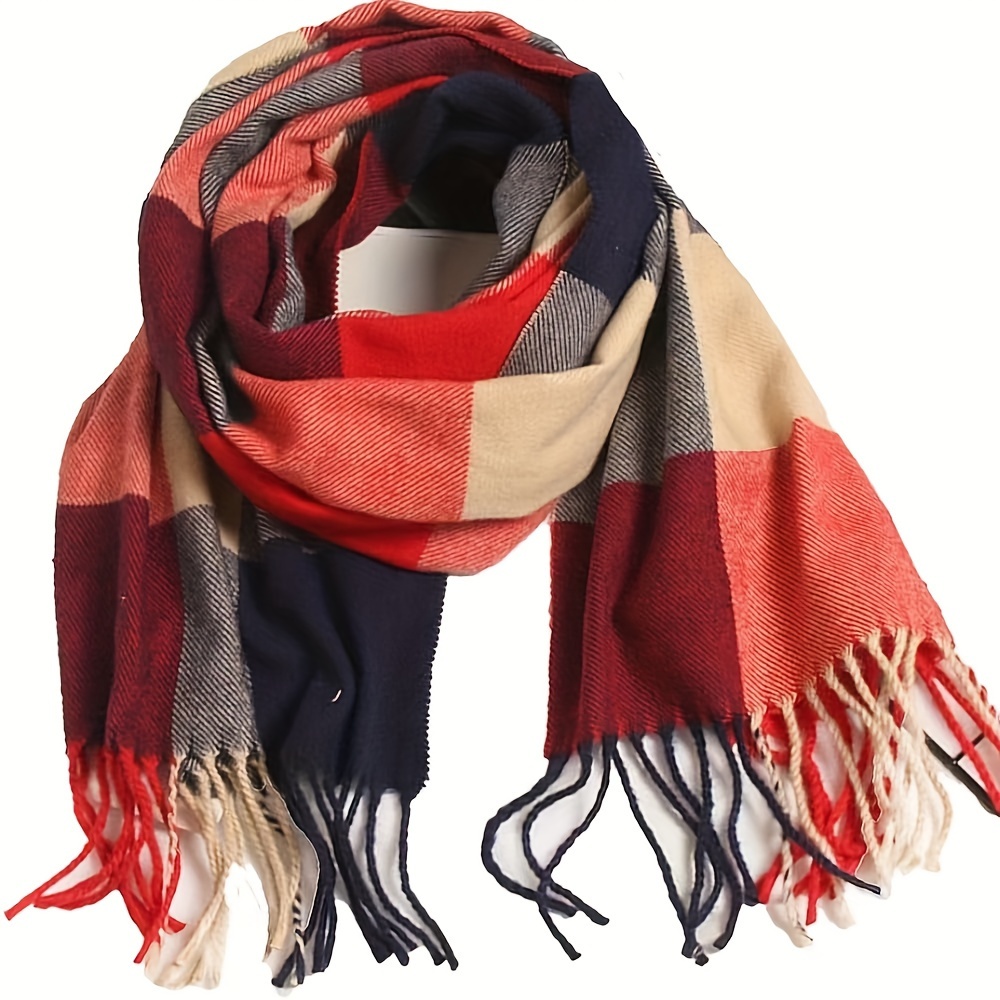 Écharpe à carreaux Imitation cachemire unisexe, doux et solide, châle d'hiver pour femmes, nouvelle enveloppe Bandana Pashmina gland, foulard épais et chaud