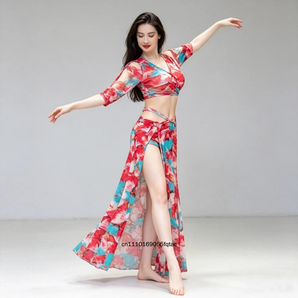 Nouvelle tenue de danse orientale pour l'automne et l'hiver, ensemble haut et jupe, costume de spectacle de danse orientale de haute qualité pour femmes