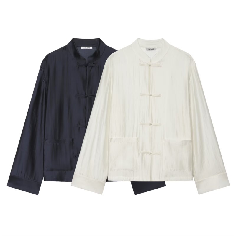Chemisier en satin pour femme Nouvelle collection Printemps-Été 2026 à fermeture à boucle, manches longues, col rond, hauts et chemisiers pour femme