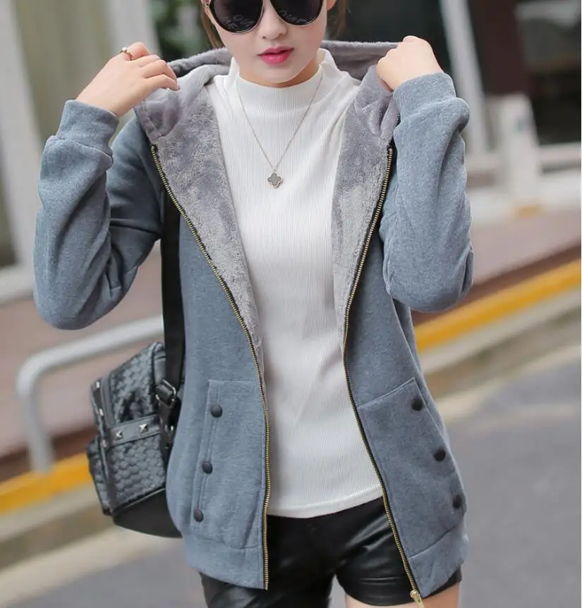 Femmes sweat à capuche manteau décontracté grande taille dames velours épaississement chaud à capuche veste à glissière Cardigan veste pour femme