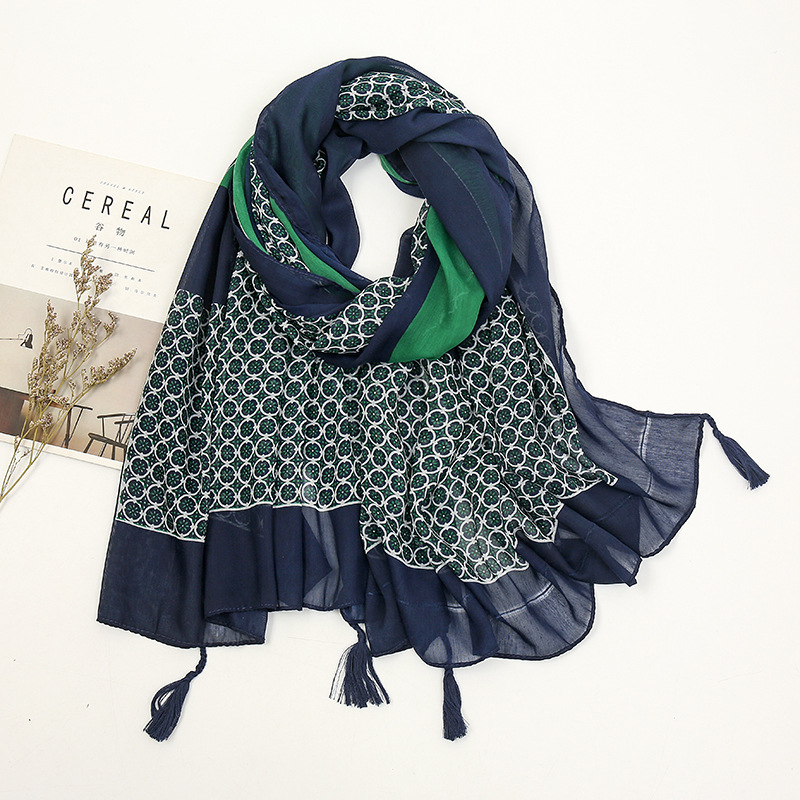 Châle en Viscose avec pompon Floral pour femme, foulard de haute qualité, foulard musulman, Hijab, collection printemps et été