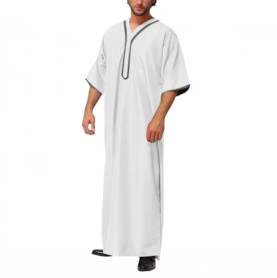 Robes musulmanes pour hommes moyen-orient arabe Ramadan bouton islamique col en v vêtements solide décontracté à manches longues T-shirt robe tunique hauts ﻿