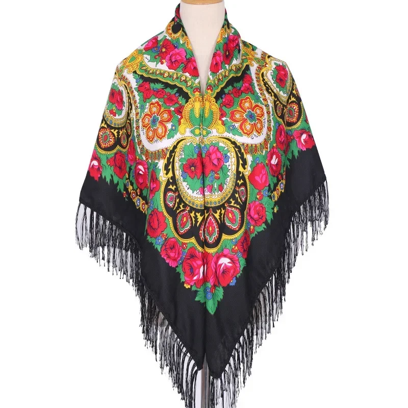 130*130 cm marque de luxe russe écharpe fleurs pour femmes Style ethnique grande écharpe carrée châles chauds Bandana plage voyage couverture