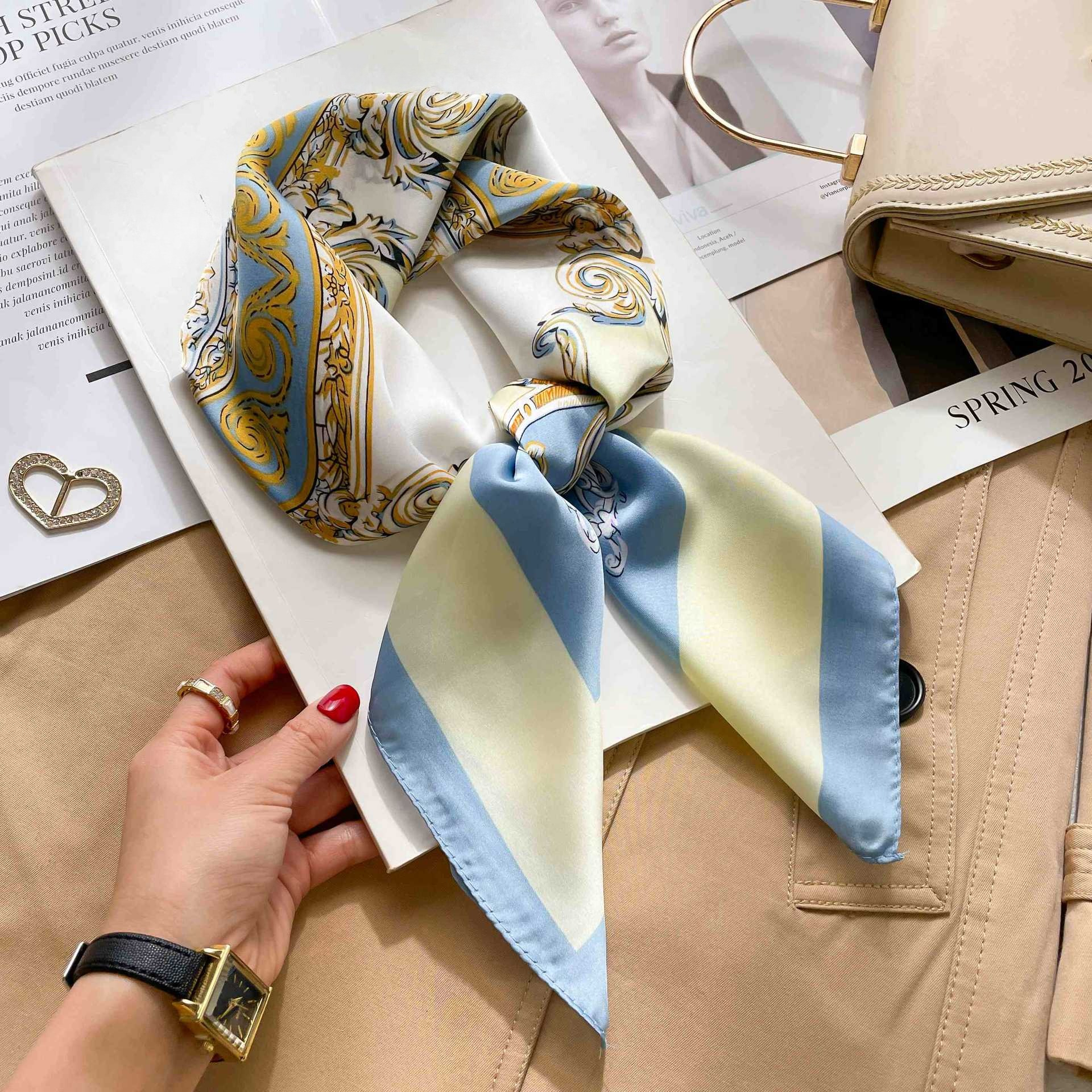 Foulard carré en soie imprimé léopard de 70 cm pour femme, châle en satin, écharpe de mode, bandeau pour cheveux, ruban, bandana
