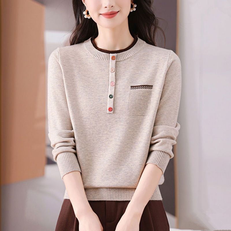 Pull ample à manches longues et col rond pour femme, vêtement chaud et élégant, à la mode, automne/hiver