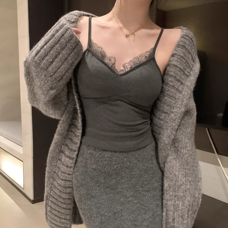 Débardeur en dentelle pour femmes, mignon, Sexy, court, blanc, coréen, sans manches, noir, gilet, Coquette, vêtements Y2k, été 2025