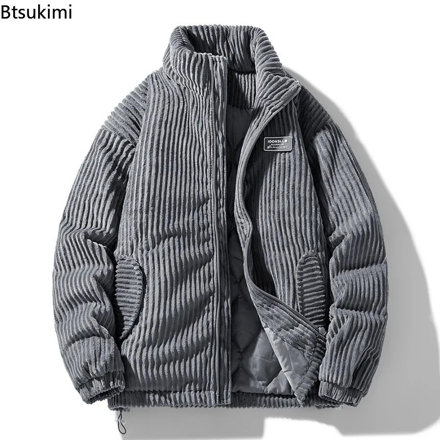 Parka décontractée pour hommes, col montant, couleur unie, vêtements d'extérieur, velours côtelé épais, chaud, veste rembourrée en coton, nouvelle mode hiver