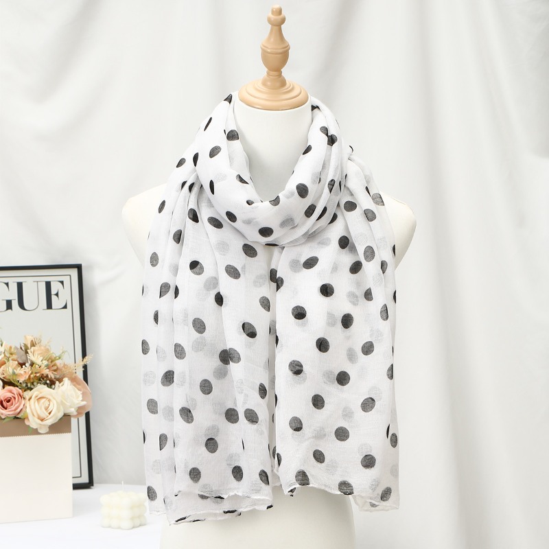 Écharpe longue à pois en laine de Bali, châle, nouveau foulard arabe, hijab noir et blanc