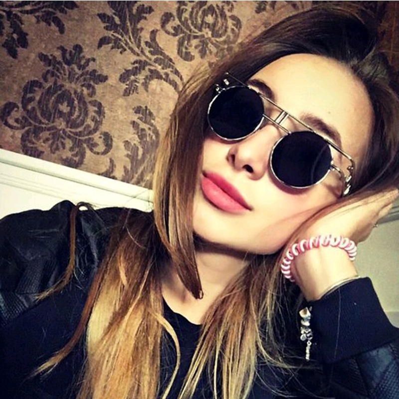 Lunettes de soleil rondes vintage gothiques steampunk pour hommes et femmes, unisexes, en métal miroir, lunettes de soleil rétro, Oculos De Sol