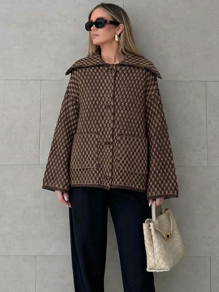 Veste Printemps HH 2026 pour Femmes, Cardigan Tricoté Décontracté Ample, Col Revers, Simple Boutonnage, Manches Longues, Manteau Pull, Hauts de Rue