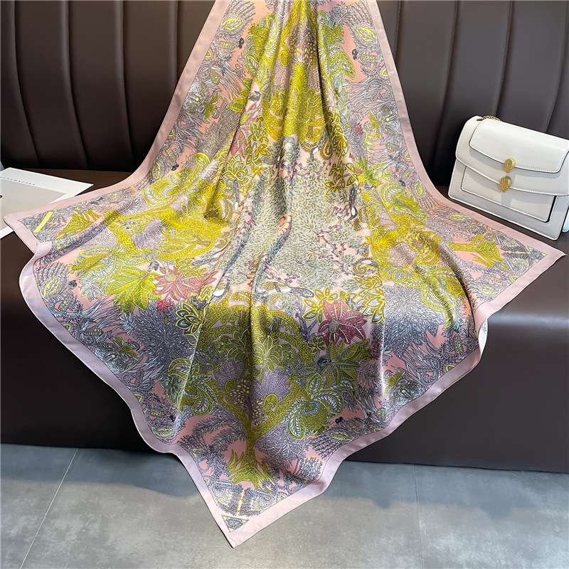 Foulard carré de luxe en sergé de 90cm pour femmes, bandeau de cheveux imprimé de printemps, Hijab, Foulard Sunsceen, châle enveloppant
