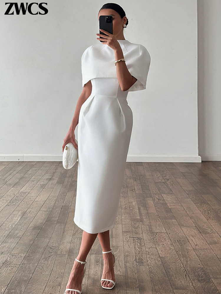 Ensemble 2 Pièces Robes Élégantes à Châle Été 2026 pour Femmes – Robes Blanches Sans Manches à Col Carré et Taille Cintrée – Tenues Slim pour Femmes