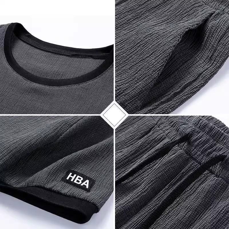 Nouveaux ensembles d'été pour hommes, vêtements de sport décontractés en soie glacée légère, respirants, t-shirt à manches courtes, shorts, ensemble de sport tendance, M-4XL