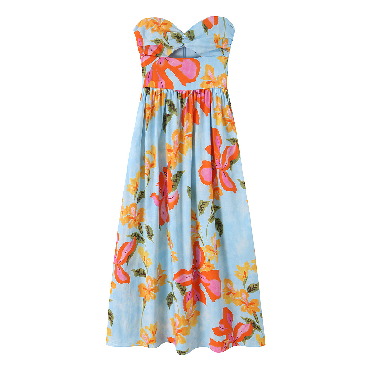 Nouvelle robe d'été pour femme avec décolleté plongeant, épaules dénudées, imprimé floral, style plage, tissu fluide