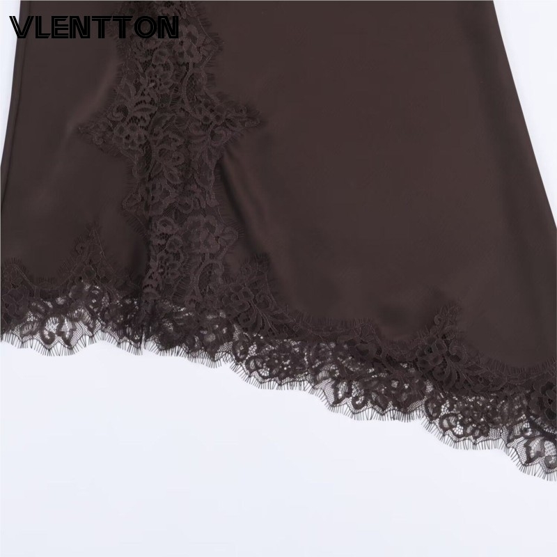 Robe de soirée élégante en satin pour femme, avec dentelle, bretelles spaghetti, col en V sexy, ourlet asymétrique, de haute qualité