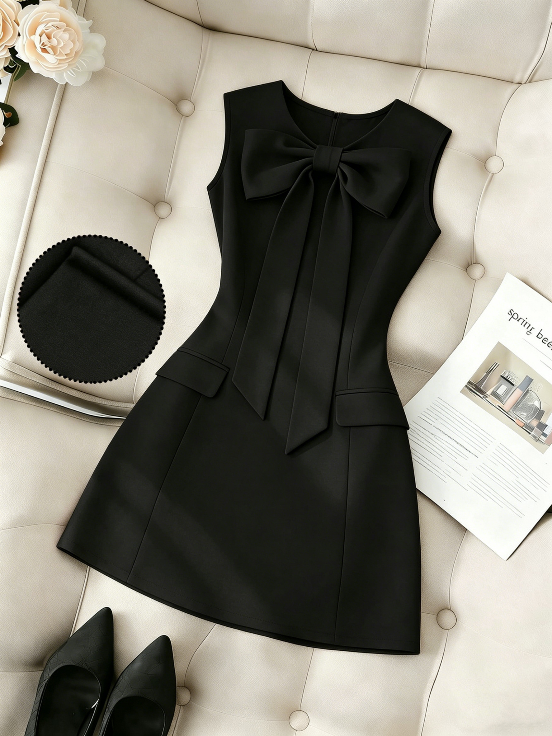 Robe élégante pour femme avec un simple nœud, robe minimaliste sophistiquée pour femmes