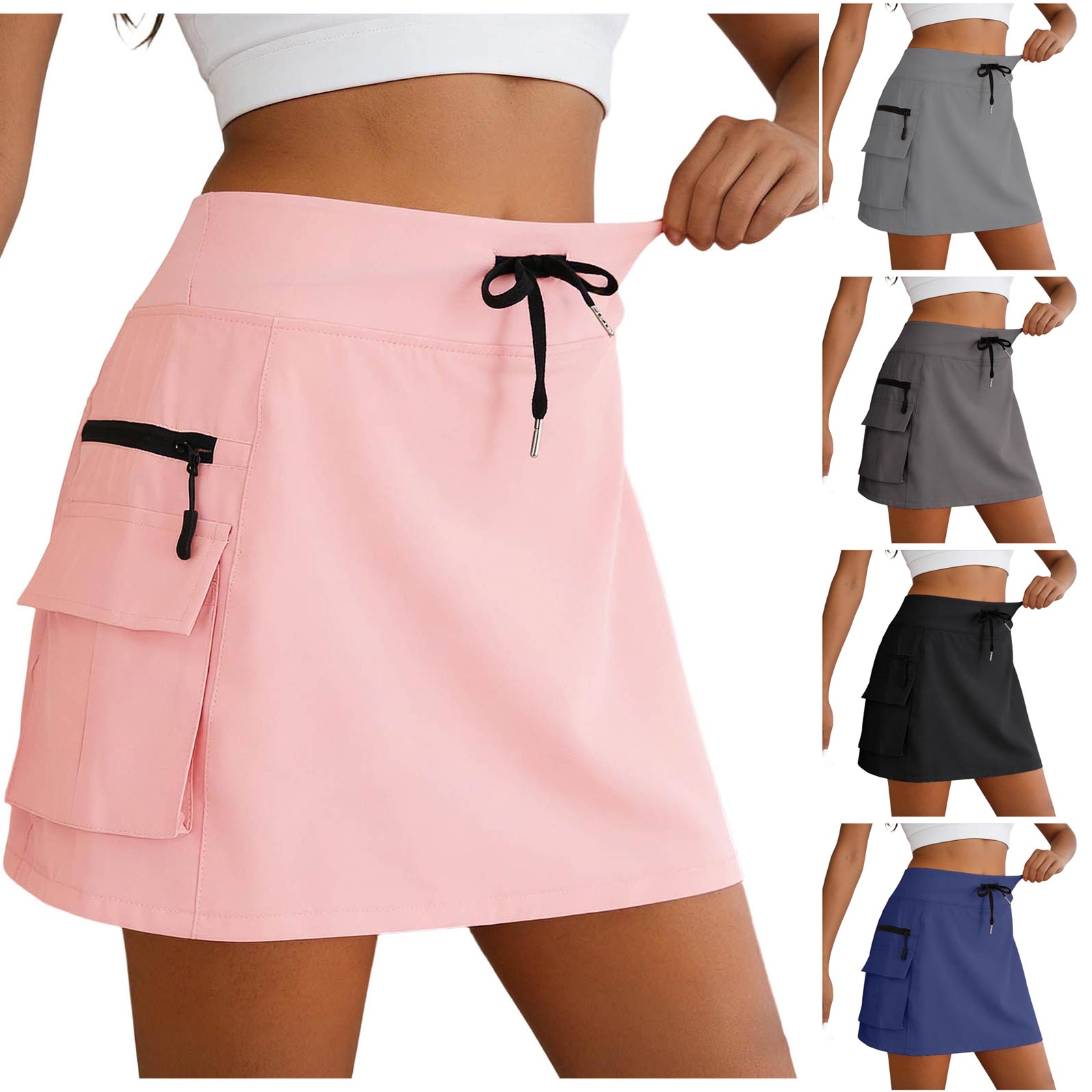 Jupes cargo 2-en-1 pour femmes avec short intégré, taille haute élastique, pour le tennis, le sport, l'entraînement, la randonnée, et les tenues décontractées – Vêtements pour femmes