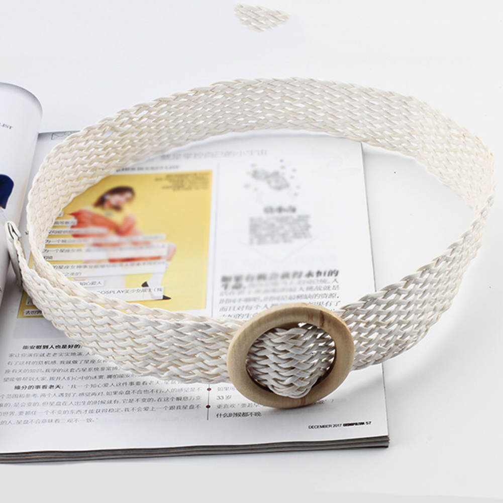 Ceintures tressées d'été pour femmes, boucle de ceinture élastique, Vintage, Bohe, en paille, tricotée, pour robe, fausse paille