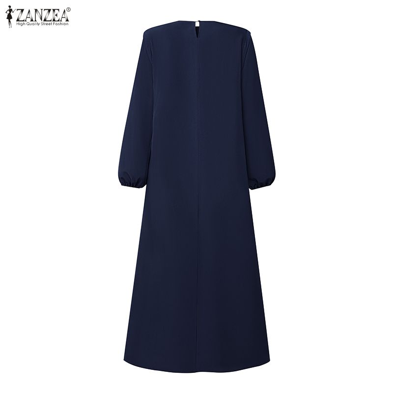 Robe longue ZANZEA pour femmes musulmanes, mode modeste, hijab, col rond, manches lanternes, plissée, abaya, robes islamiques élégantes, Ramadan, Eid, kaftan