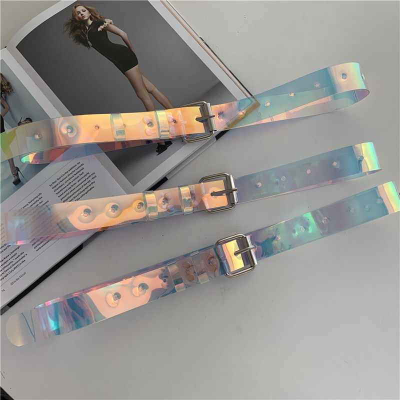 Ceinture colorée transparente en PVC pour femmes, ceinture d'étudiant Simple et polyvalente à la mode