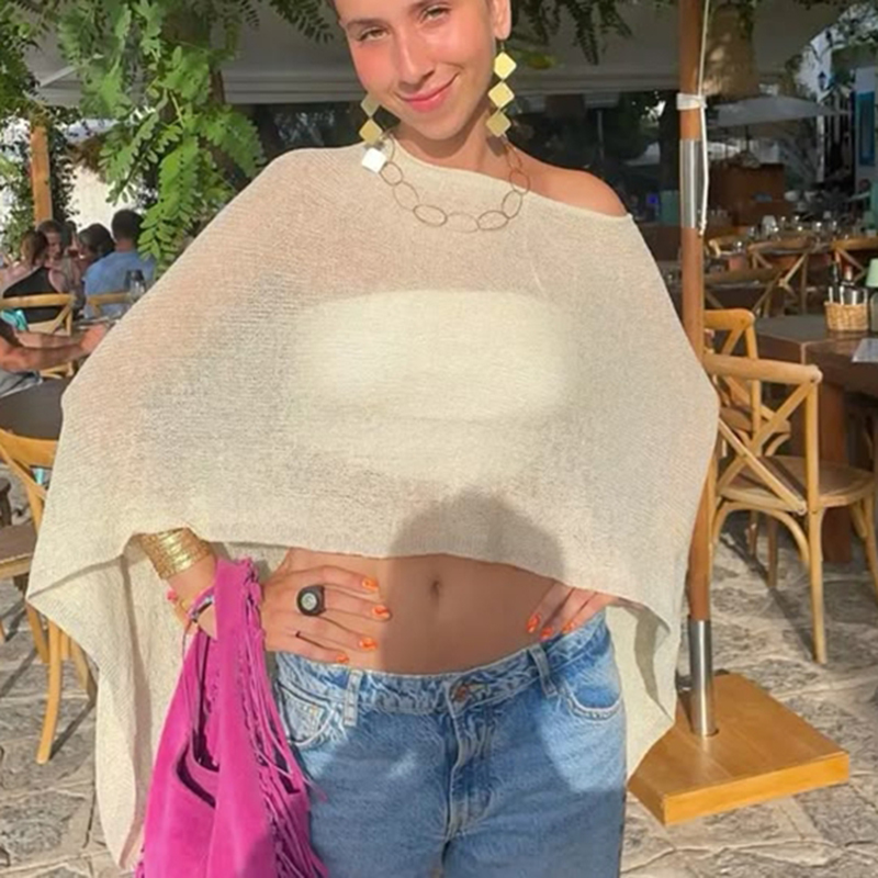 Boho plage vacances couvertures irrégulière tricoté culture hauts Y2k esthétique Vintage smocké T-shirt été sortie pulls t-shirts