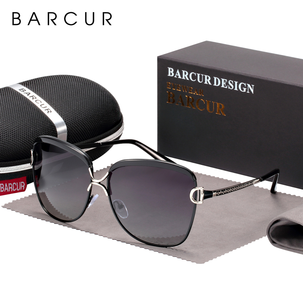 BARCUR polarisé dames lunettes de soleil femmes dégradé lentille ronde lunettes de soleil carré de luxe marque lunette de soleil femme