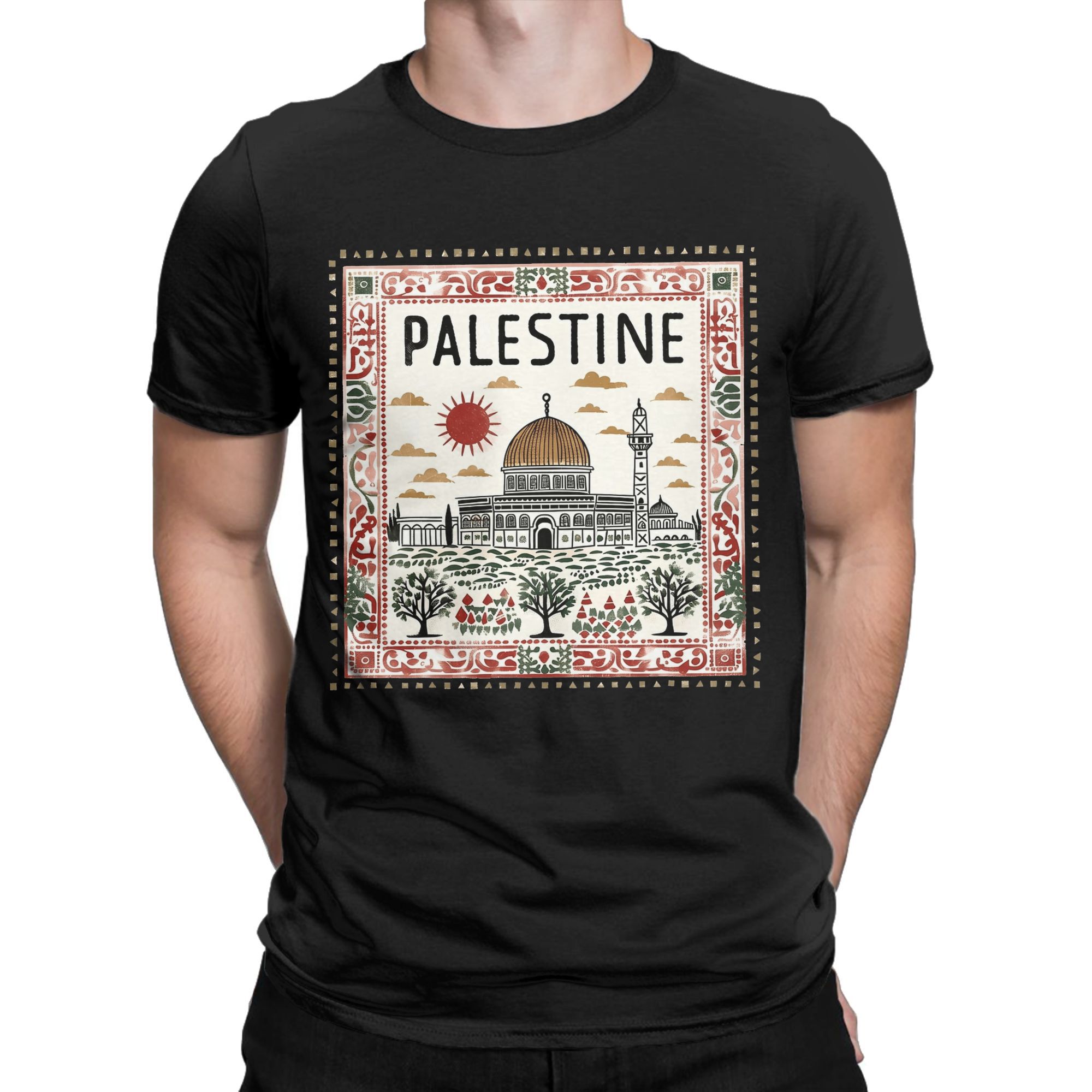 T-Shirt drôle de timbre de mosquée palestine pour hommes col rond t-shirts en pur coton t-shirts à manches courtes vêtements imprimés graphiques