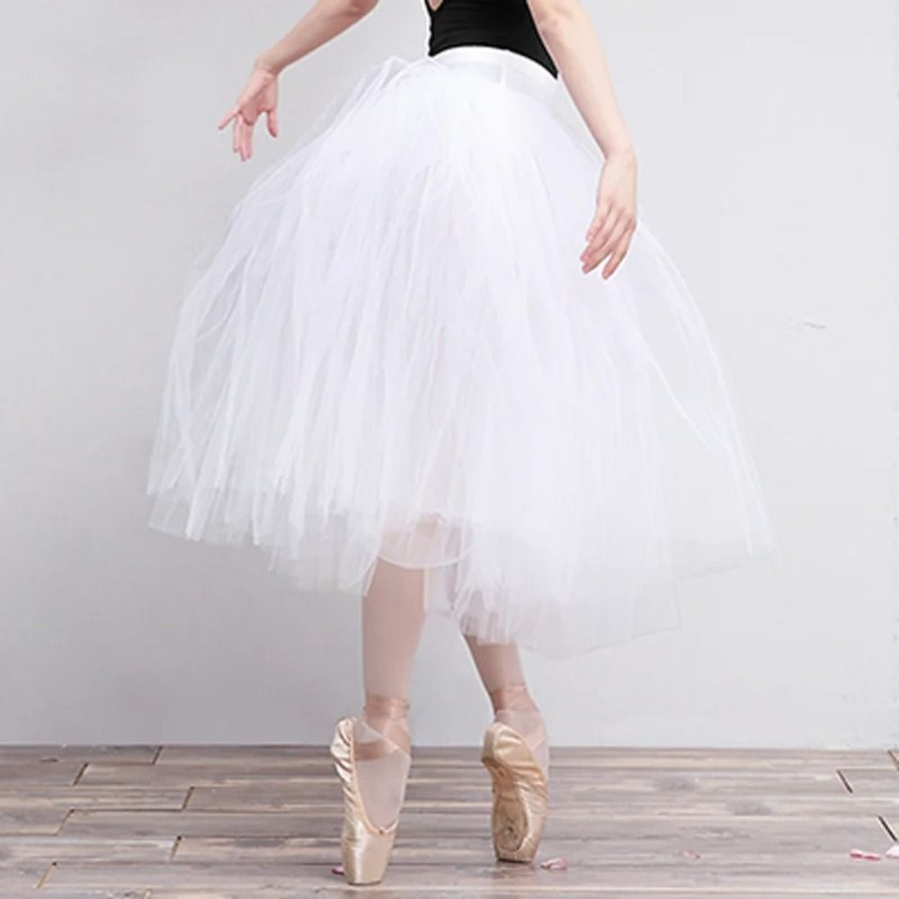 Tutu de Ballet blanc classique, taille élastique, jupe en Tulle à quatre couches, longue longueur, jupe lyrique pour femmes