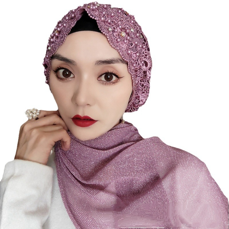 Perles de luxe broderie sous-écharpe instantanée Hijab chapeau femmes musulmanes foulard Bonnet châles enveloppement Turban Islam casquettes de fête de mariage